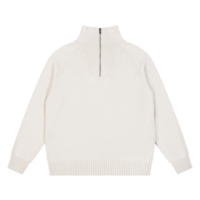 Sweater Pria Warna Solid Setengah Resleting 100% Katun Kerah Tegak Lengan Panjang Rajutan Kasual OEM Label Pribadi Logo Kustom