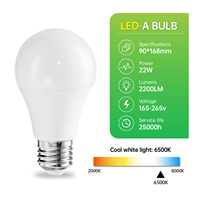 Ampoule LED 22W à alimentation directe d'usine, 90*168mm, E27, 2200lm, 6500K, blanc froid, 165-265V, 25000h, en plastique et aluminium, avec couvercle PC, personnalisable ODM