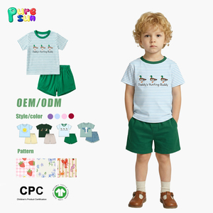 퓨어선 마마스 보이 스모크 캐주얼 카툰 패턴 여름 100% 코튼 남자아이 투피스 매칭 반바지 세트 - Product Image 2