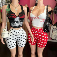 Set Pakaian Wanita Musim Panas Baru 2 Potong, Atasan Tanpa Lengan Seksi dan Celana Pendek Bermotif Polkadot, Set Dua Potong yang Cocok, Pakaian Kasual