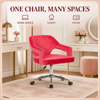 Chaise de bureau ergonomique moderne pour la maison, en velours rouge doux, avec réglage pivotant, style exécutif, chaise en maille, structure en fer