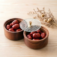 Walnussholz Runde Schale Obstbox Massivholz Snackbehälter Holzschüssel mit Glasdeckel Holztablett Obstteller