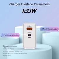 Chargeur USB C double port 120W, station de charge USB pour plusieurs appareils, USBC+USBA, chargeur rapide multiport, adaptateur secteur PD