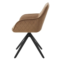 Vente en gros de fauteuil d'appoint capitonné chaises de salle à manger rembourrées chaises de salle à manger modernes en velours rotatif marron pieds en métal