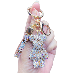 Hot Sale Diamond Bear Keychain Lightweight Alloy and Crystal for Women's Car Key & Bag Pendant Key Chains
