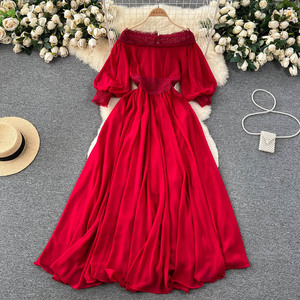 Primavera y otoño nuevo temperamento suave vestido francés cintura torcida manga farol cerrada Falda larga de columpio grande - Product Image 4