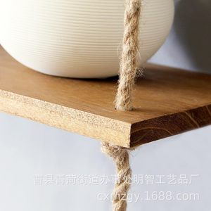Estante de almacenamiento de madera de tres niveles, montado en la pared, color madera natural, estante de exhibición para decoración del hogar. - Product Image 3