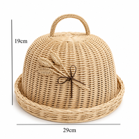 Keranjang Rotan Alami Anyaman Tangan dengan Tutup, Pegangan Lengkung Anyaman, Nampan Sajian & Penyimpanan, Nampan Bulat Anyaman Rotan dengan Tutup Melengkung