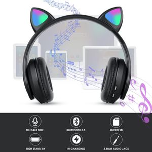 Universal Cute Wireless Headphones Cat Ears Wireless Headphone Stereo Music Light up Gaming Headset with Mic - Product Image 3