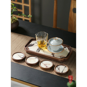 Zhu Qige <b>Tea</b> <b>Tray</b> Set North American Walnut Marble Irregular Shape New Chinese Style <b>Tea</b> Table For Afternoon <b>Tea</b> - Product Image 3