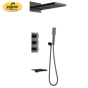 Offre Spéciale noir mat de luxe <span class=keywords><strong>douche</strong></span> de pluie thermostatique <span class=keywords><strong>douche</strong></span> mural vertical <span class=keywords><strong>douche</strong></span> cascade - Product Image 1