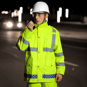 Reflective Raincoat Men Two Piece Safety Rainwear Long Oxford Cloth Construction Security Patrol With Reflective Strips - Product Image 1