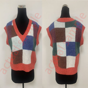 Ladies Checkered Knitted Vest Multi-color Plaid Sleeveless Sweater Color Block <strong>Jumper</strong> Vest Retro Preppy Layering Knitwear - Product Image 6