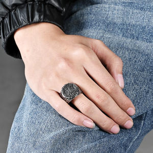 BASQUESUN Factory, venta al por mayor, stock personalizado, suministro de vida para hombres, hojas vikingas, anillo de sello de dedo oscilante Retro - Product Image 6