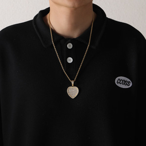 Colgante de hip-hop en forma de corazón, accesorios de cobre con circonita, collar de amor, colgante redondo multicapa de circonita para combinar. - Product Image 4