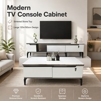 Meuble TV compact en MDF et pierre frittée blanche nordique, idéal pour salon, location économique, vente en gros