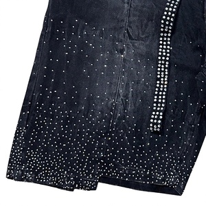 Shorts en jean respirants taille haute pour homme, délavés, avec rivets décoratifs, style décontracté printemps-été, coupe droite, en coton - Product Image 5
