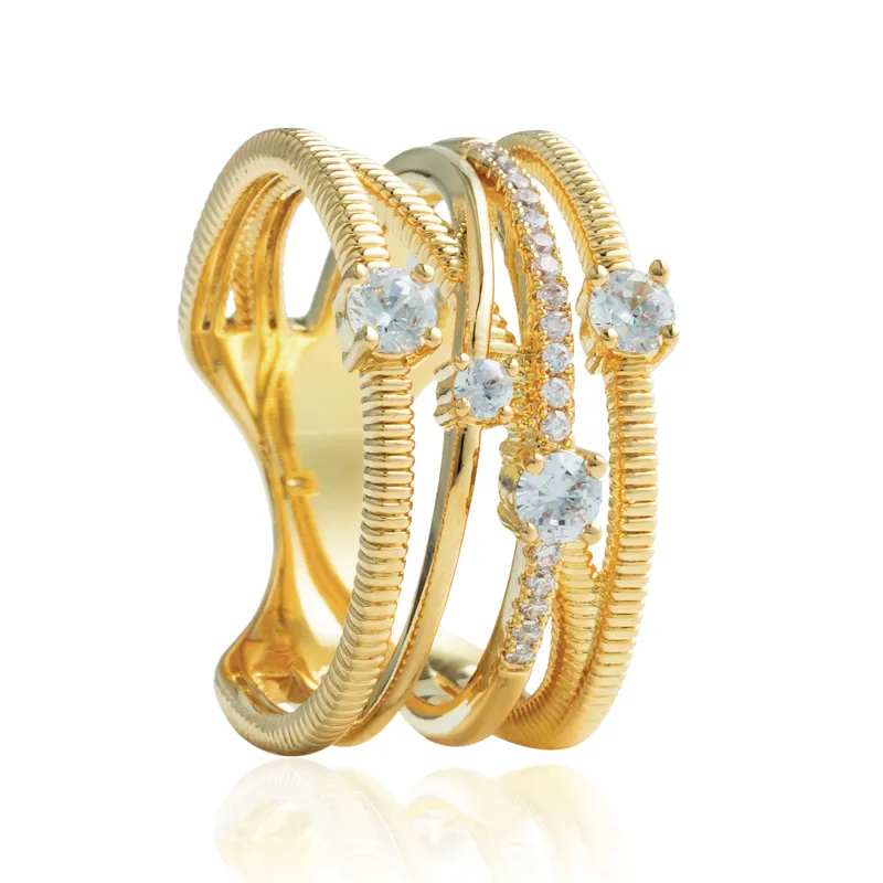 High Quality Real 18K Gold Plated Ring Jewelry Multi Layers Cross Cubic Zirconia Ring For Mens