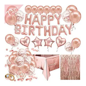 Venta al por mayor amazon rosa oro fiesta decoraciones-Juego de decoración de fondo para fiesta de cumpleaños, mantel de globos brillantes, color oro rosa, gran oferta de Amazon