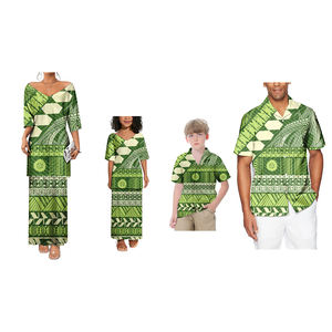 家庭配套服装套装波利尼西亚印花4pcs套装女式和女童Puletasi连衣裙长带短裤袖搭配男式和男童衬衫 - Product Image 5