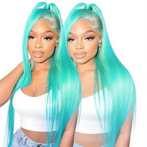 WKIPYCPK Pelucas <span class=keywords><strong>de</strong></span> Encaje Frontal Azul Verde para Mujer, <span class=keywords><strong>de</strong></span> Moda, 24 Pulgadas <span class=keywords><strong>de</strong></span> Largo, Cabello Liso Sedoso, Verde Menta, Pelucas <span class=keywords><strong>de</strong></span> Encaje Frontal HD 13x4 Pre-estilizadas - Product Image 1