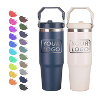 Mug de voyage personnalisé 900 ml pour voiture, isotherme sous vide en acier inoxydable 304 à double paroi, avec poignée et paille rabattable, 12-24h