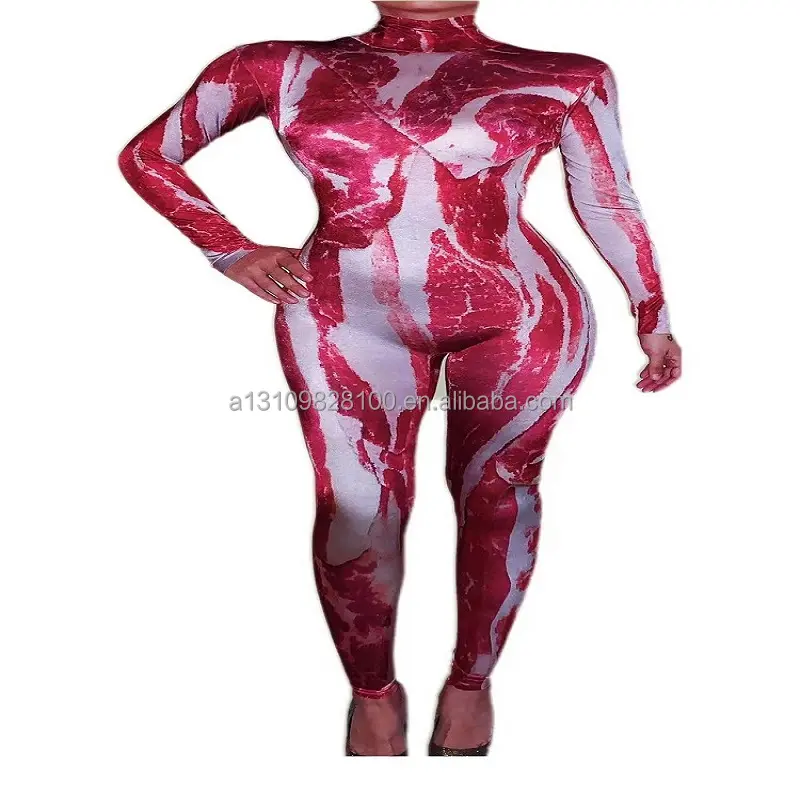 Bar Wanita Halloween Embun Daging Streaky Dicetak Ekor Jumpsuit Pesta Hewan