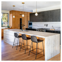 Vermonhouzz - Armoire de cuisine sur mesure, armoire de cuisine bicolore avec grand îlot de cuisine en marbre, armoire de cuisine en bois naturel