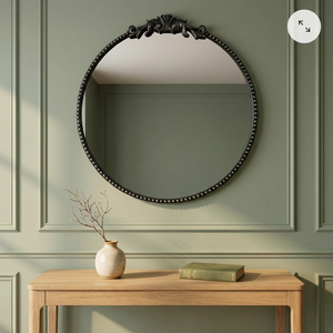 Round Black Metal Wall <b>Mirror</b> With Ornate <b>Frame</b> Traditional Decorative Design For Living Room Bedroom - Product Image 2
