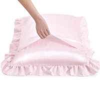 Taies d'oreiller en satin soyeux à volants, douces pour les cheveux et la peau, rose poudré, fermeture enveloppe standard, nouveau design