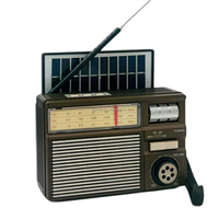 Radio portable solaire Eletree MD-969S AM/FM/SW avec haut-parleur pliable à gros boutons, chargeur CC, lampe de poche en plastique
