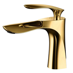 Grifo de Baño de Lujo Dorado con Monomando, Maneta de Hoja, Caño Cascada, Mezclador de Lavabo de Latón con Diseño Orgánico para Proyectos de Hoteles y Villas - Product Image 1