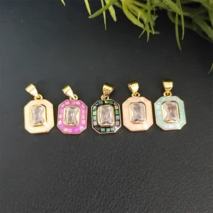 New Fashion Jewelry Necklace Accessories 18K Gold Plated Big Zircon Inlay Rectangle Mother of Pearl Shell Pendants For Women
