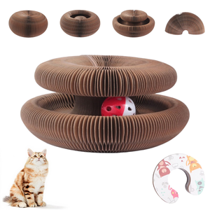 Griffoir interactif pliable pour chat à bas prix, en carton ondulé, type orgue magique, avec clochette et accessoires, directement de l'usine - Product Image 1