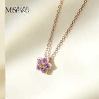 Mishang MSN-1064 925 Sterling Silber Modische Blumendesign-Anhängerketten 3mm Rund Geschliffene Laborgezüchtete Edelstein-Halsketten
