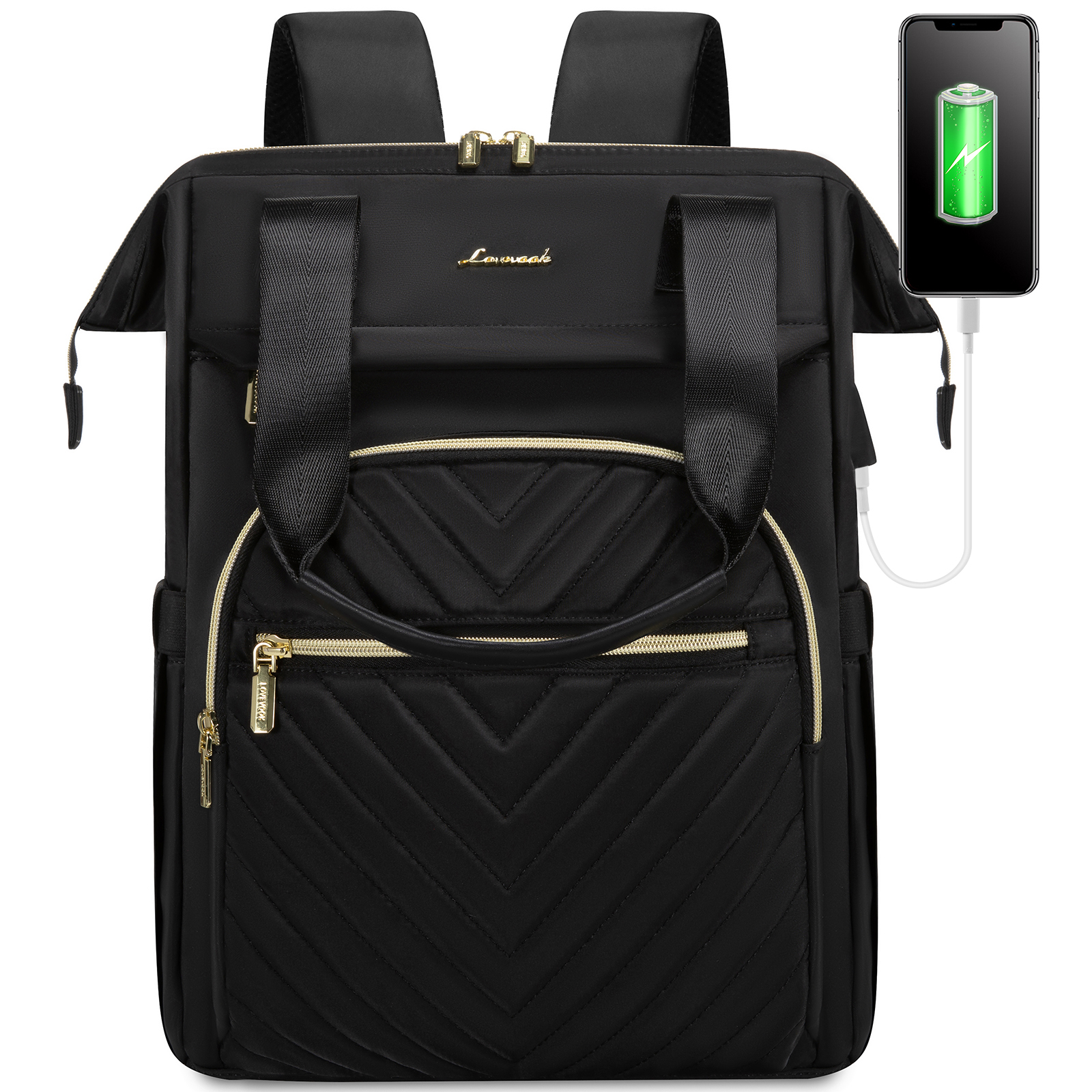 NWT Women\'s LOVEVOOK Black Gold Laptop Backpack One Size LOVEVOOK Viola Ⅱ Laptop Backpack 15.6 main image 3