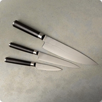 Couteau classique en acier inoxydable Damas 3 pièces, manche en bois de Pakka, comprend un couteau de chef de 8 pouces, un couteau à éplucher de 3,5 pouces et un couteau utilitaire de 6 pouces