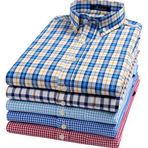 棉质日常外套商务修身都市衬衫男士休闲长袖翻领格子棉质纽扣衬衫格子衬衫男 - Product Image 1