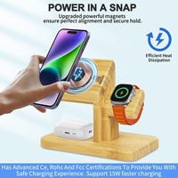 Support de charge sans fil 3-en-1 15W à charge rapide magnétique en bambou pour iPhone 17/16/15/14/13/12 Pro/Max/Plus et écouteurs