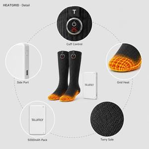 Chaussettes de ski chauffantes avec batterie rechargeable, respirantes, antidérapantes, thermiques Coolmax pour la randonnée hivernale - Product Image 4