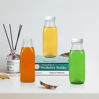 Botella vacía de vidrio transparente con tapa de plástico, para zumo, agua, leche, bebidas y refrescos, venta al por mayor