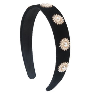 Diadema de Terciopelo con Perlas Estilo Coreano, Accesorio para el Cabello Retro Personalizado para Novias y Fiestas - Product Image 1