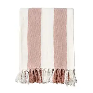 Yarn Craftsman 50% Cotton 50% Acrylic Blended Blanket Simple Striped Tassel American Style Blanket 152*178cm