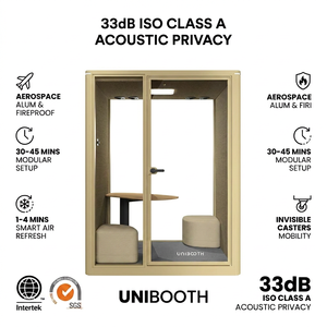 UNIBOOTH Cabine de réunion de luxe insonorisée 33 dB, ignifuge ISO 23351 ASTM-E84, à montage rapide pour bureaux ouverts et bibliothèques, OEM ODM - Product Image 1