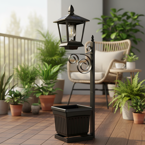 Lámpara Solar TSINYE con Maceta <span class=keywords><strong>Negra</strong></span>, Lámpara <span class=keywords><strong>de</strong></span> Poste Solar 2 en 1 con Maceta para Exteriores, Resistente al Agua para Porche y Jardín - Product Image 3
