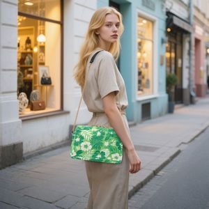 Sac bandoulière imprimé hibiscus hawaïen avec chaîne, sac à bandoulière personnalisé en cuir PU pour femme, mini sac carré - Product Image 5