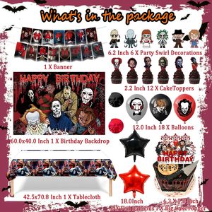 Décorations d'anniversaire d'Halloween sur le thème de l'horreur avec décorations de gâteau et toile de fond – Fournitures de fête effrayantes pour enfants et adultes - Product Image 2