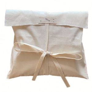 Pochette anti-poussière réutilisable de luxe en coton et lin blanc avec logo personnalisé, sac d'emballage portable pour vêtements, foulards et cadeaux - Product Image 2