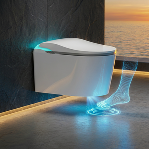 WC intelligent mural à activation au pied avec projection holographique et bidet intégré, siphon en P, WC intelligent automatique suspendu au mur - Product Image 1