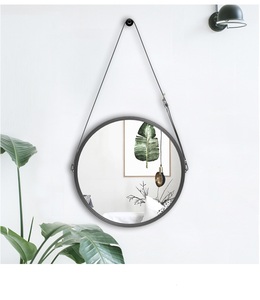 Round Wall Hanging <strong>Mirror</strong> with Iron Frame <strong>Lightweight</strong> with Faux Adjustable PU Leather Strap - Product Image 5